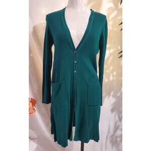 J Jill V-Neck Longline Silk Blend Ribbed Duster Cardigan Womens Size XS Pockets